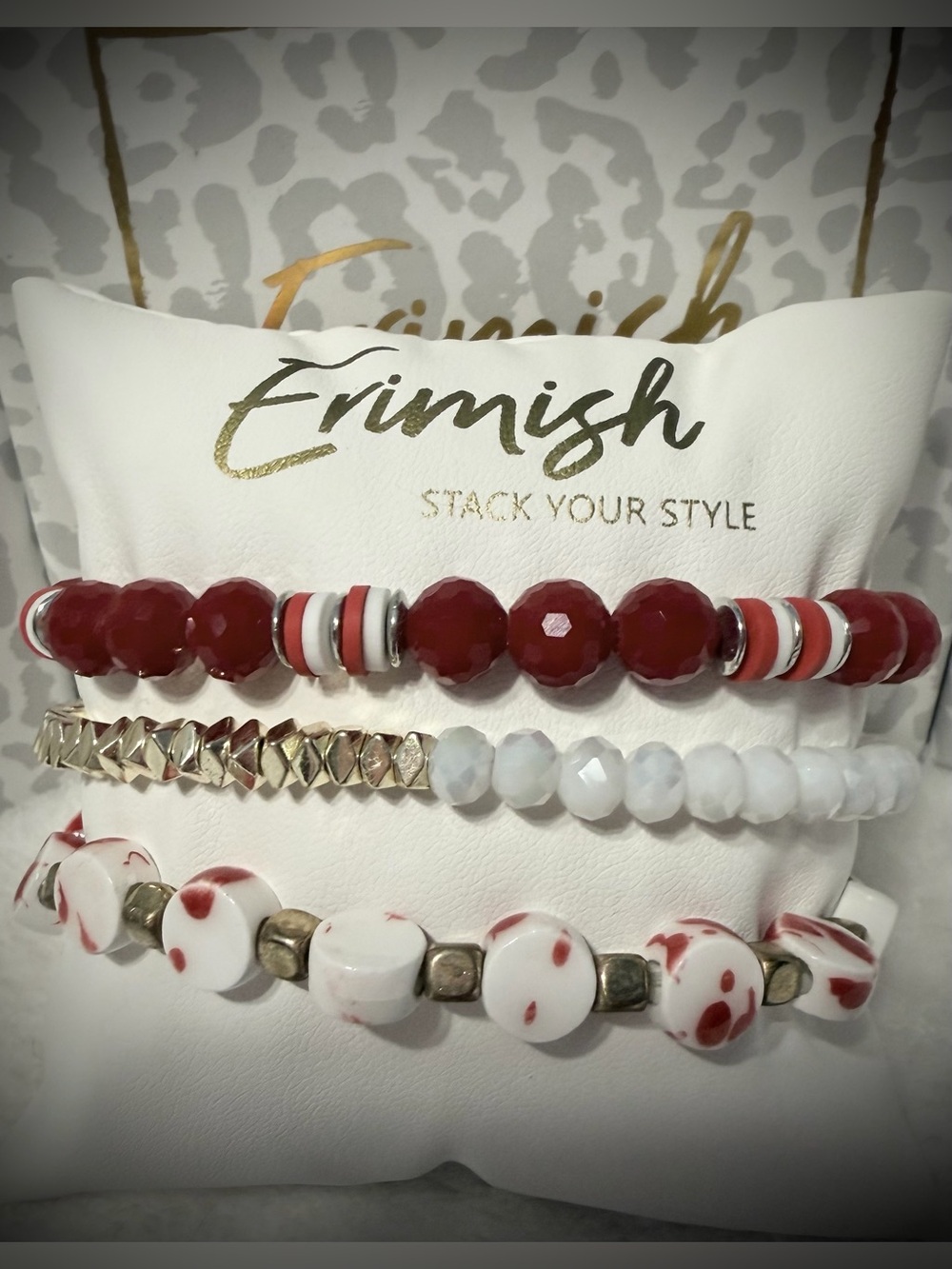 New ERIMISH Bracelets 3 pc Stack - Red & White